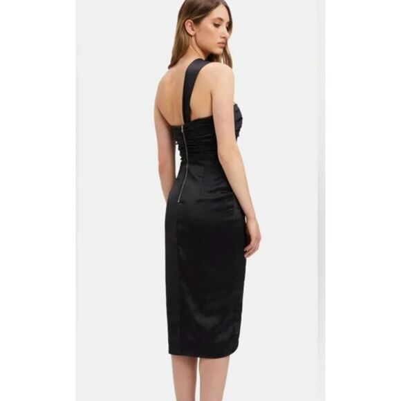 NWT Bardot veda draped satin midi black dress Women's Size S US 4 - Picture 2 of 14